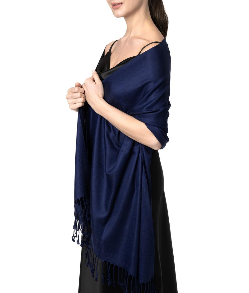 Achillea Soft Silky Pashmina Scarf for Women â€“ Shawl Wrap for Evening Dresses, Bridesmaids, Weddings, Everyday Wear (Newport Navy) - Image 3